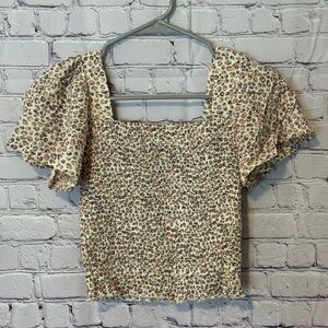 Japna Tan Flutter Sleeve Crop Blouse